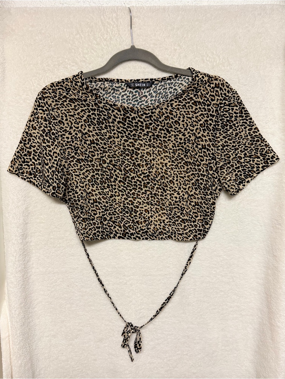 SHEIN Leopard Print Tie-Front Crop Top in Tan and Black